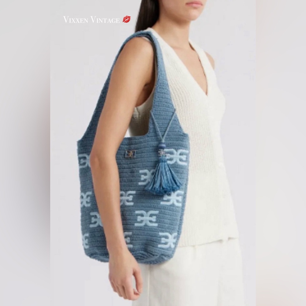 SAM EDELMAN ‘APRIL CROCHET LOGO TOTE’ IN BLUE
